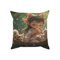 Whimsical Kitty Girl Pillow