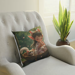 Whimsical Kitty Girl Pillow