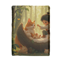 Elf Boy Playing with Kittens in a Basket