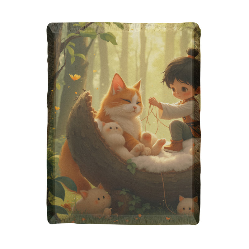 Elf Boy Playing with Kittens in a Basket